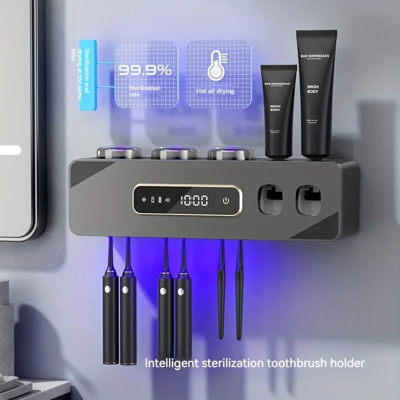 UVSmart Pro Wall-Mounted Toothbrush Organizer with Automatic Toothpaste Dispenser & Sterilizer