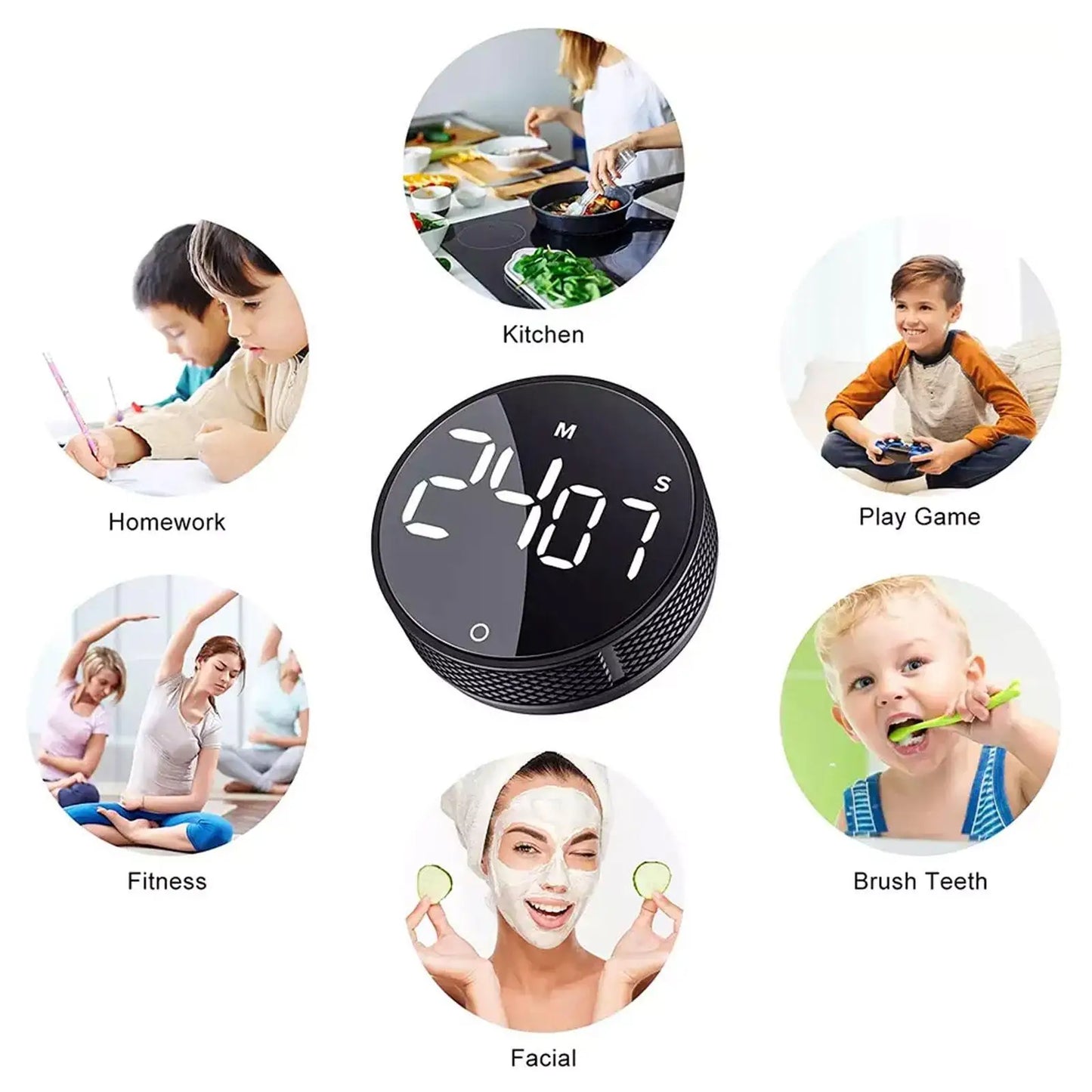 Magnetic Digital Timer (Black / Silver)